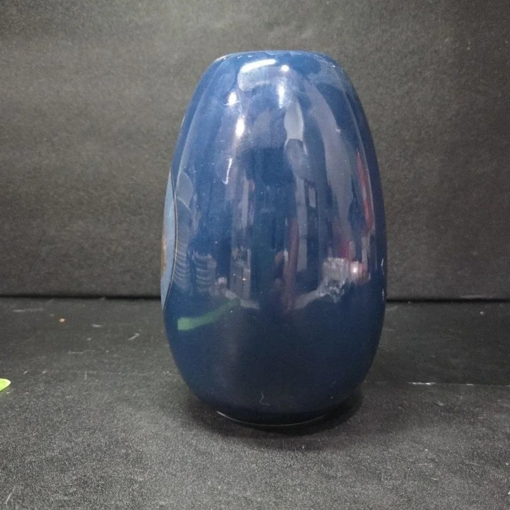 Otagiri Japan Nautilus Navy Blue Porcelain Vase, Vintage Gold Sea Shell Design‎
